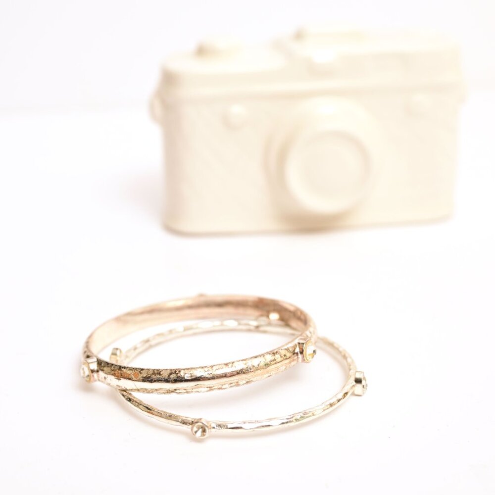 Copper Gold & Silver Colored Stackable Bangle / Rhinestones from Boutique-2 set - Picture 3 of 5